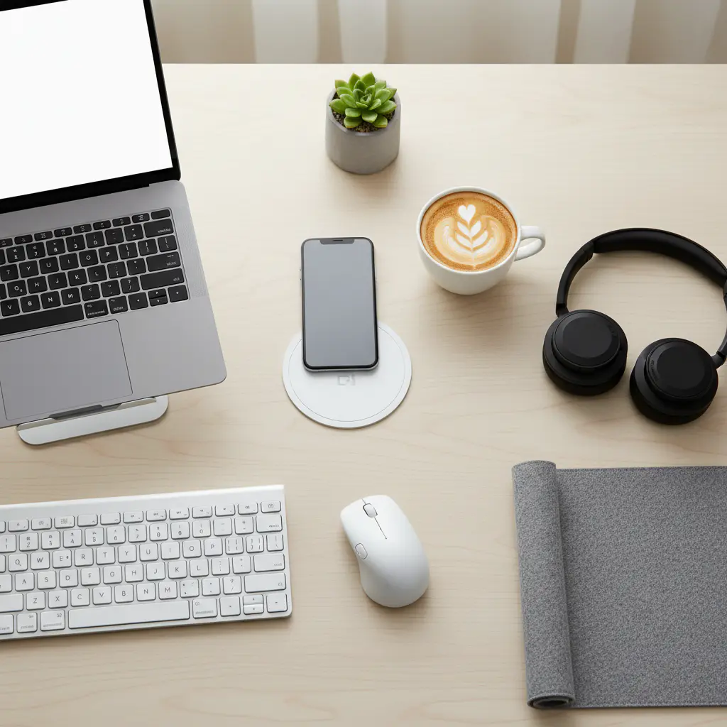 Escritorio moderno con accesorios