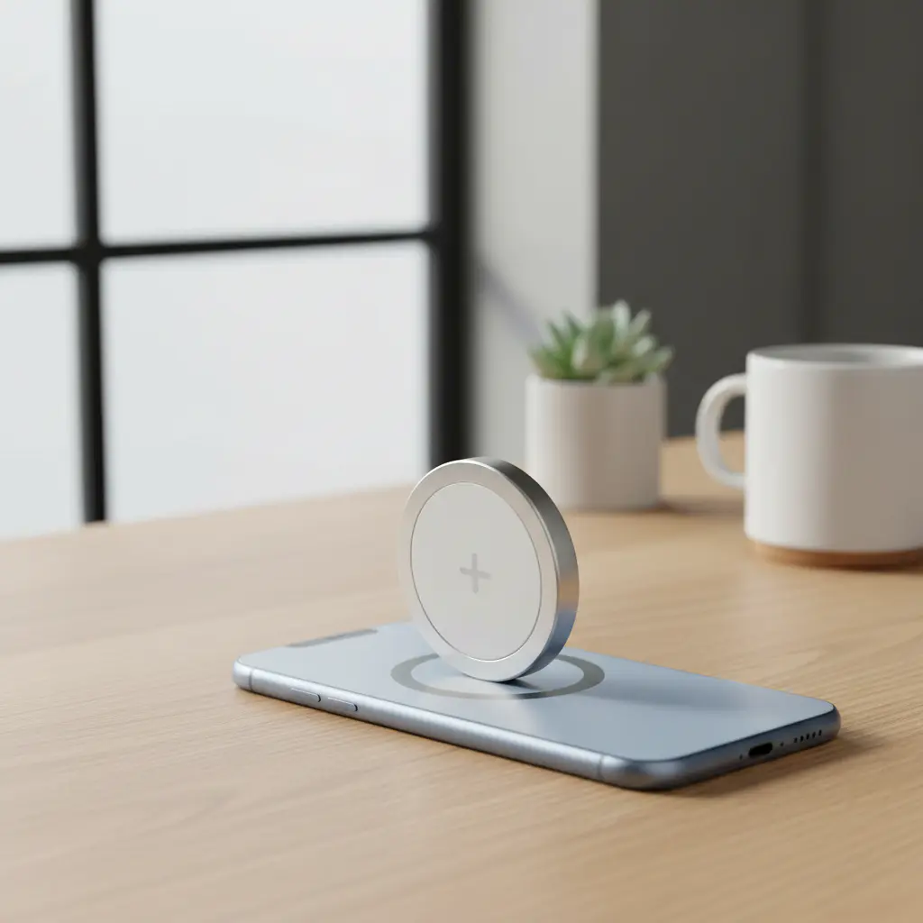 Accesorio magnético adherido firmemente a un smartphone moderno